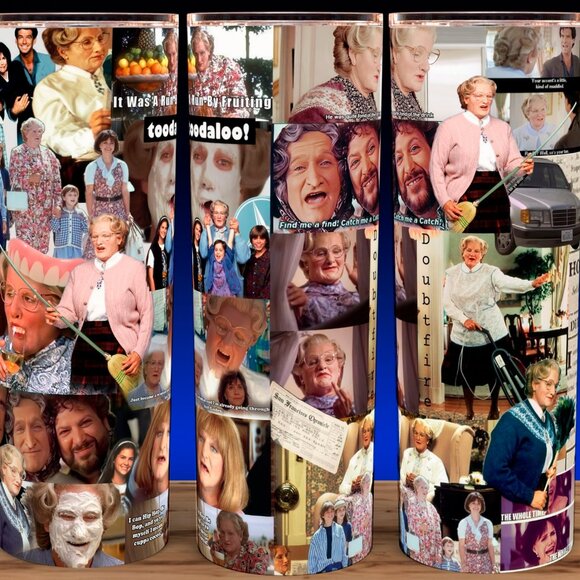 Mrs Doubtfire 90s Robin Williams Comedy Collage Cup Mug Tumbler 20oz - Picture 1 of 3